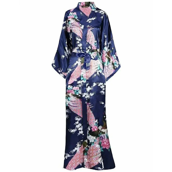 BABEYOND Long Sleeve Kimono Robe Peacock Print - Picture 5 of 8
